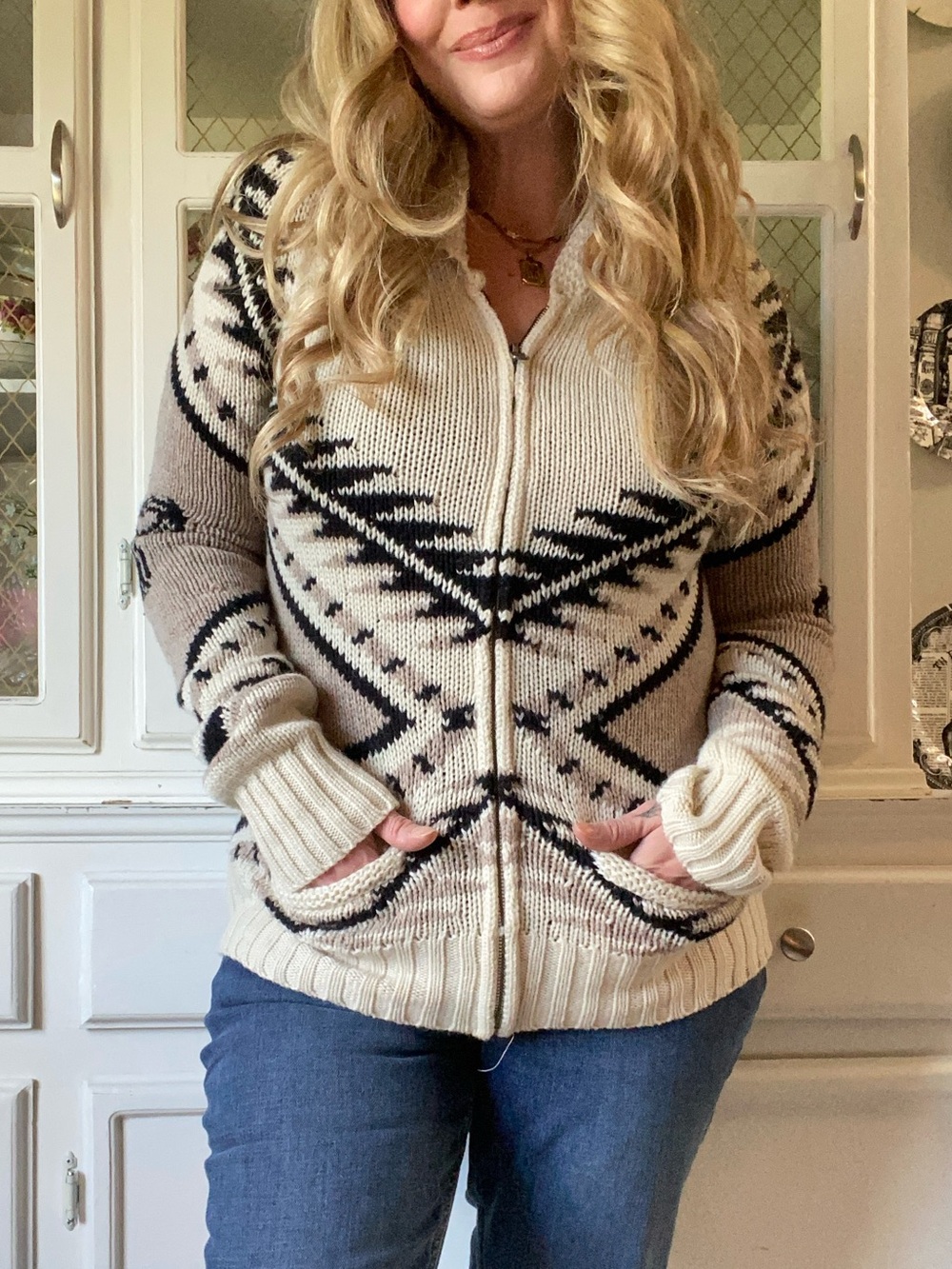 TNA Wool Zip Up Aritiza Cardigan Cozy Fall
Winter Chunky Knit Grey Cream Pockets - Picture 3 of 12